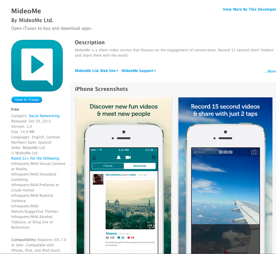 MideoMe in the iOS app store