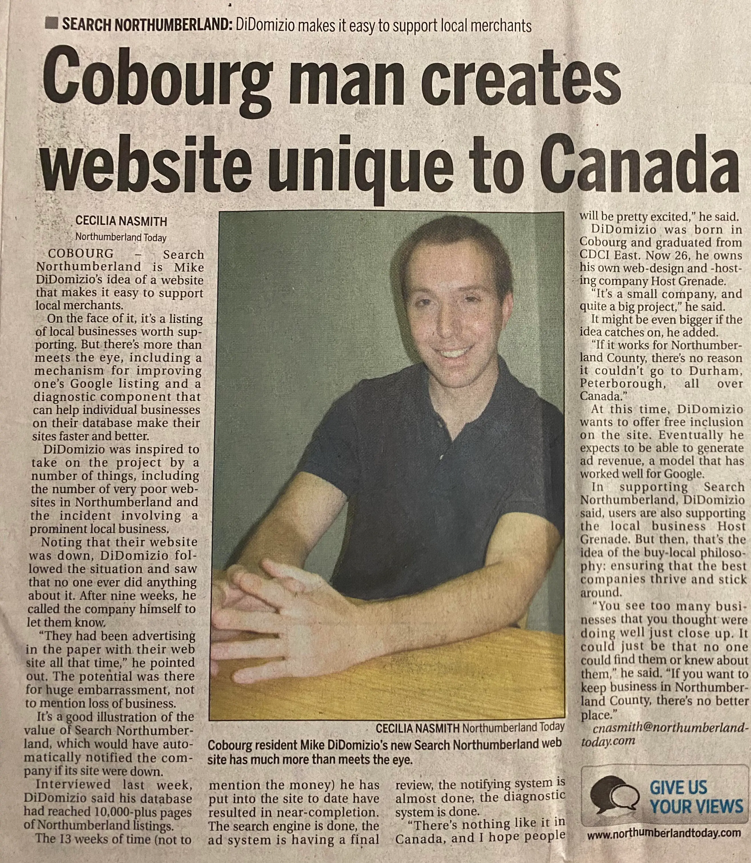 newspaper article from 2011 of Mike's project
